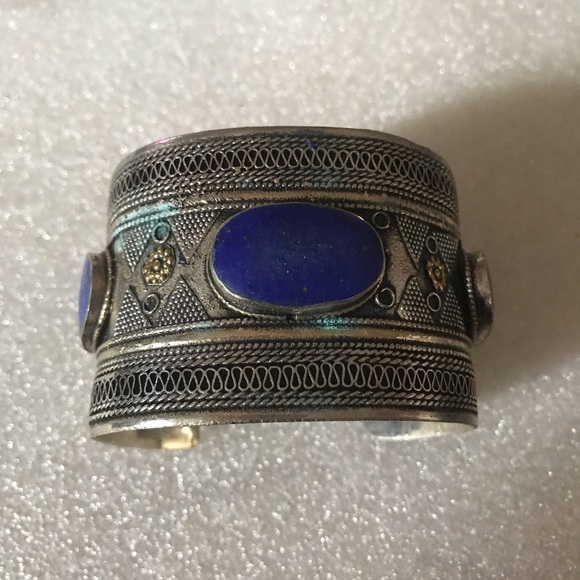 antique Jewelry - Antique old Silver Cuff Bracelet lapis